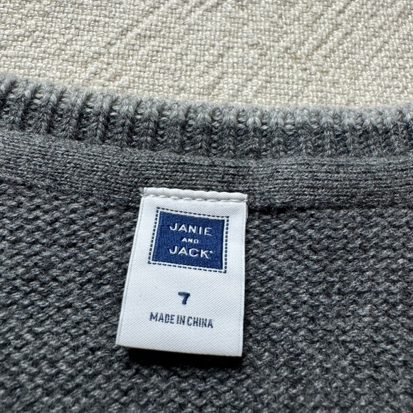 Janie & Jack Boys Grey Reindeer Cotton Knit Vest 7 Neutral Christmas - Picture 5 of 6